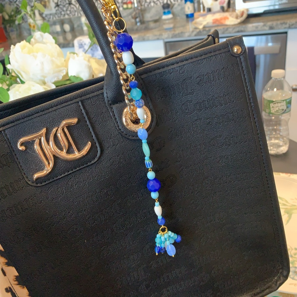 Blue Beaded Bag Charm Keychain - Picture 3 of 8